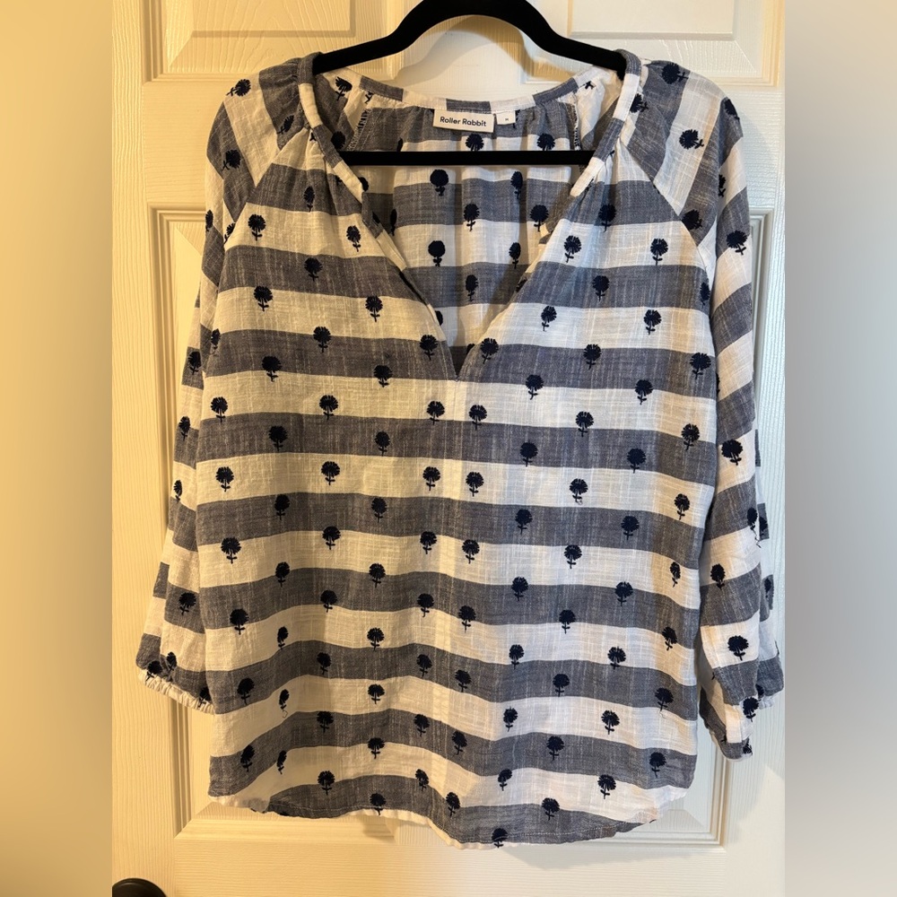 Roller Rabbit Blue and White Striped Blouse Medium